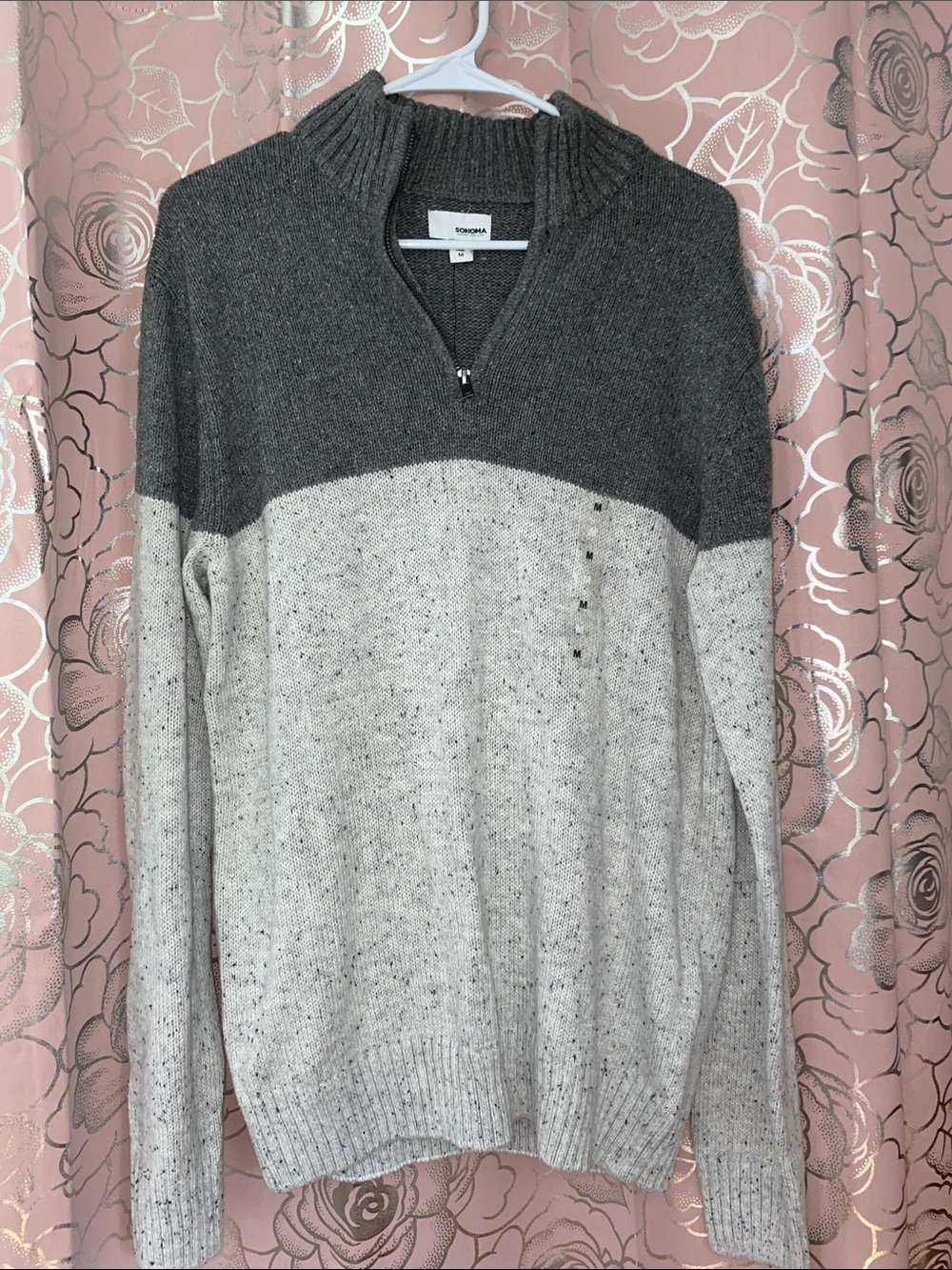 NWT Sonoma Goods For Life Men's Colorblock Quarter-Zip Sweater Grey Size M